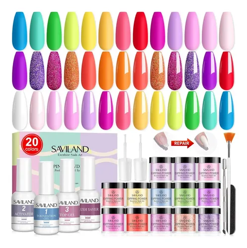 Kit De Polvo Para Uñas 29 Piezas Con Base Y Top Coat