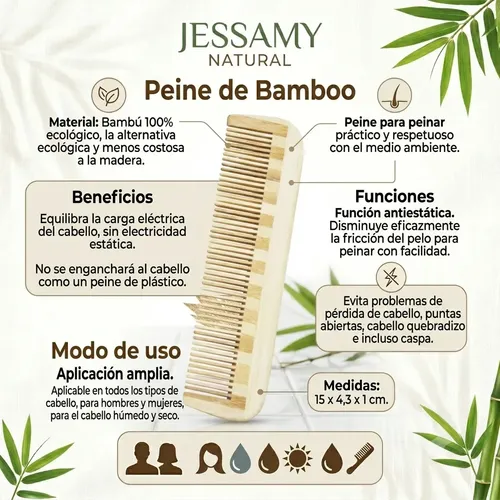 Set X2 Peines De Madera Bambú Ecológico Anti Frizz Pelo Madera