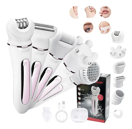 Bikini Facial Recargable 5 En 1 Con Afeitadora Eléctrica Par Rosa
