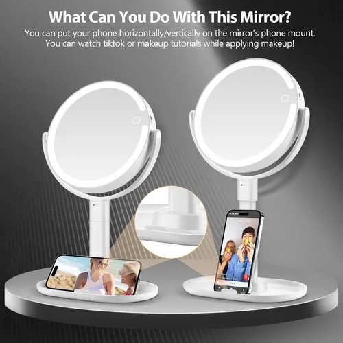 Espejo De Maquillaje Miyadiva Con Aumento 30x, Luz Y Soporte