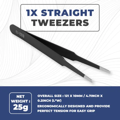 Pinza Recta Antiestática De Acero Inoxidable Con Punta Cuadr Negro