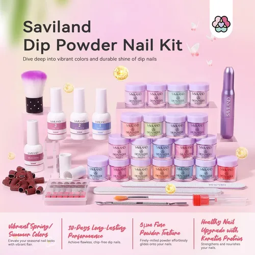 Kit De Uñas En Polvo Saviland Con Taladro, 20 Colores, Veran