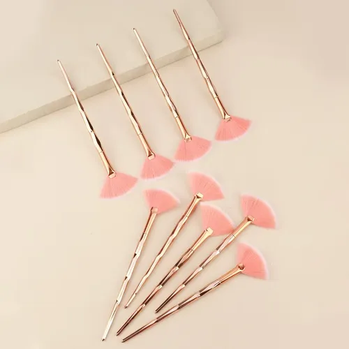 Pincel Abanico De Alto Brillo Color Oro Rosa
