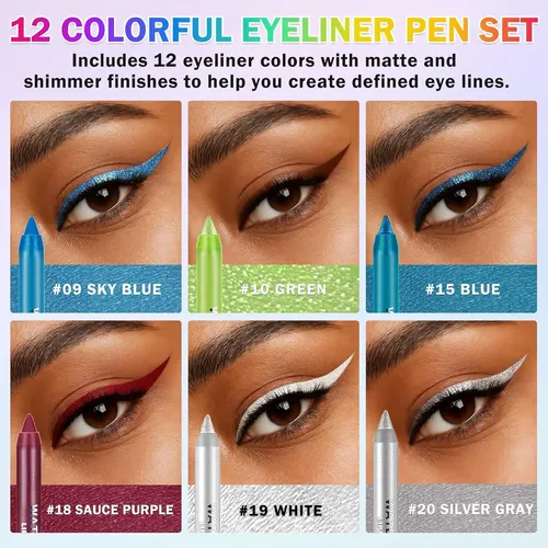 Set De 12 Delineadores De Ojos Coloridos