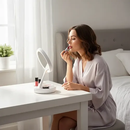 Espejo Maquillaje Luz Led Plegable Doble Cara Aumento Mesa