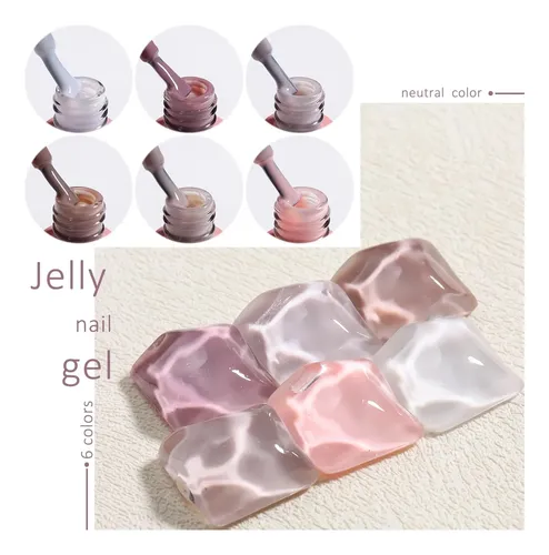 Set Esmaltes Gel 6 Colores Nude Brillo Base Y Top Coat