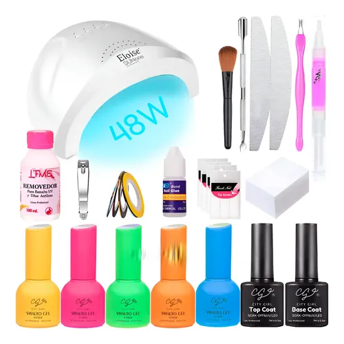 Kit Manicura 5 Esmaltes Semipermanentes Cabina 48w Uv Led