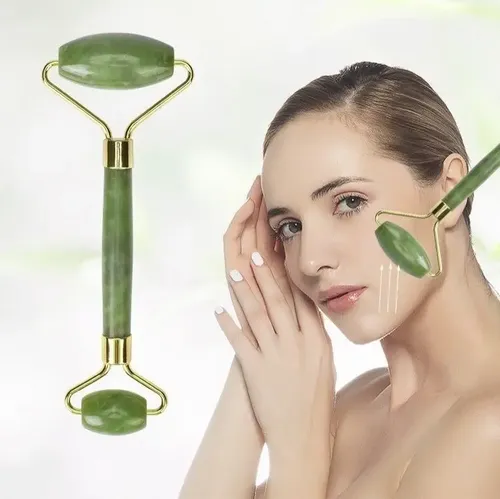 Masajeador Doble Rodillos Piedra Jade Facial Corporal