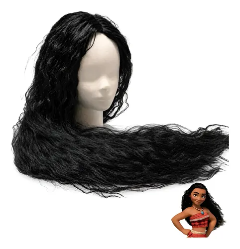 Peluca Moana Negra Con Ondas Super Larga Disfraz Cotillon