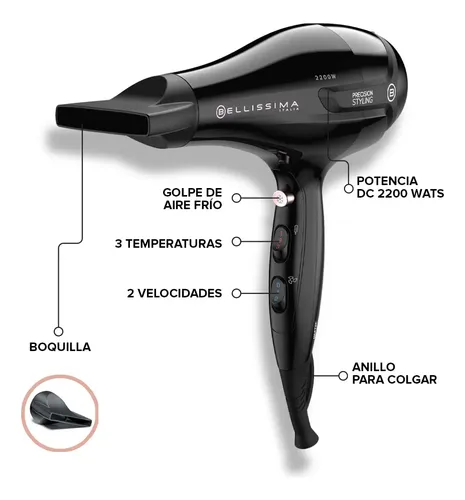 Secador De Pelo Bellissima Italia S9 2200 Negro Dc