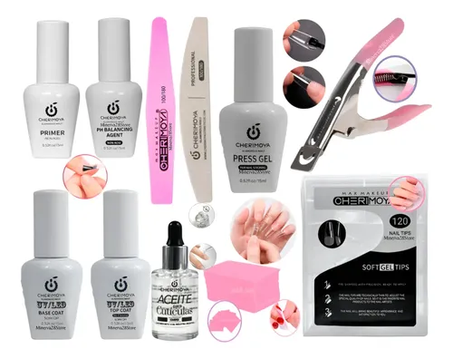 Kit Tips Soft Gel, Press Gel, Ultrabond, Base Coat Cherimoya