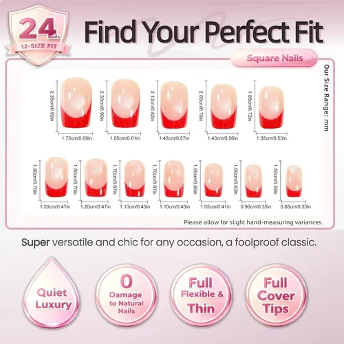 Uñas Postizas Press On Nails Cat Eye Rojo 24pcs Taoyisent