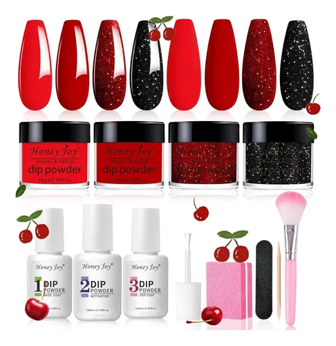 Kit De Uñas En Polvo Honey Joy Dip 4 Colores Rojo Profundo