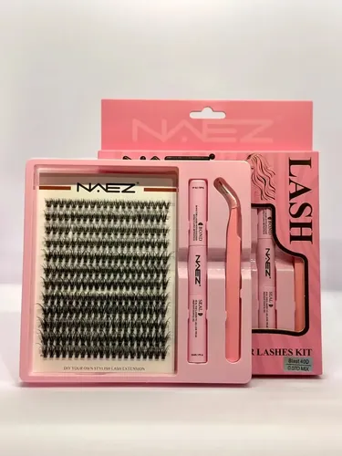 Pestañas Clúster Postizas Con Kit De Aplicación Naez Lash Negro Blast 40d 0.07 Largos Mix