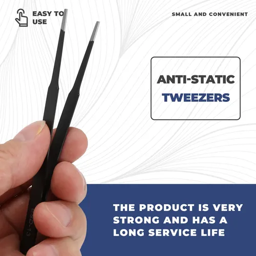 Pinza Recta Antiestática De Acero Inoxidable Con Punta Cuadr Negro