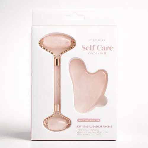 Roller Masajeador Facial Piedra Guasha Cuarzo Rosa Importado
