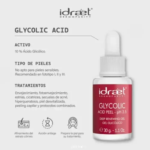 Gel Acido Glicolico 10% Peeling Anti Arrugas Manchas Idraet 30g