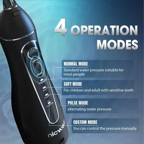 Nicwell Irrigador Dental Inalámbrico 4 Modos Ipx7 Negro
