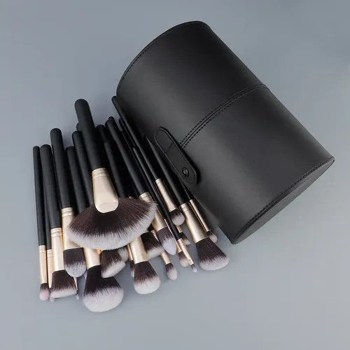 Set De 24 Brochas Negras Y Doradas Con Cubeta
