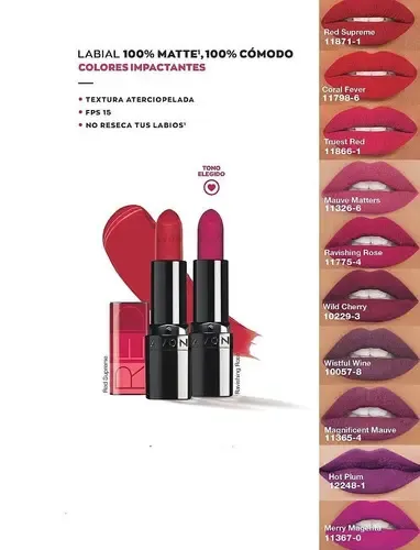 Lápiz Labial 100% Ultra Matte Avon Acabado Mate Color Truest Red