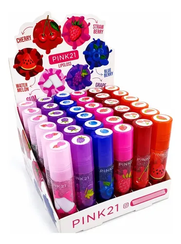 Brillo Labial Roll On Glitter 36 Unidades Pink 21 Frutales