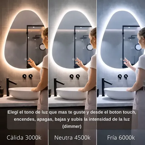 Espejo Touch Con Luz Led 55 X 75 Linea Organico Para Baños