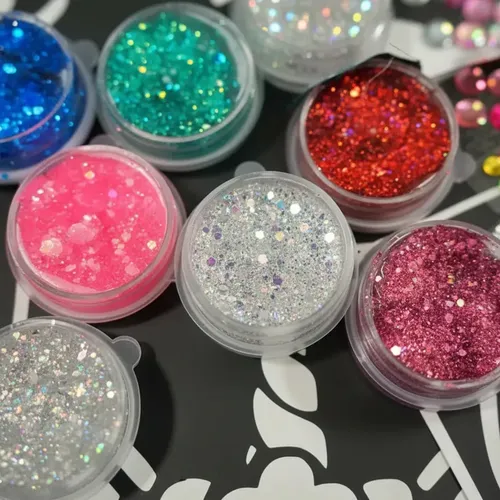 Kit Completo Maquillaje Nieh.glitter 20 Piezas Glitter Gel Strass Stencil