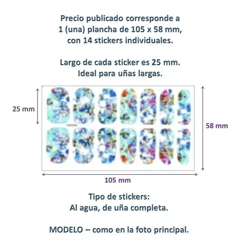 Stickers Al Agua Para Uñas Largas – 14 Stickers Por Plancha