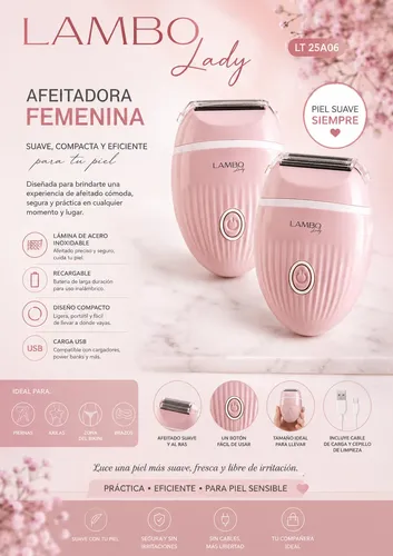 Afeitadora Eléctrica Femenina Lambo Lady Recargable Usb