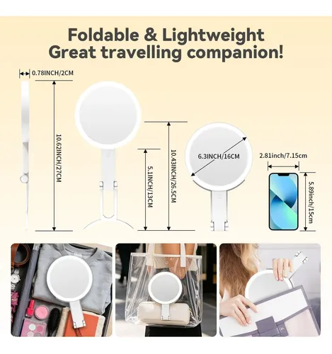 ^ Espejo De Maquillaje De Viaje Con Luces For Mujer, Espejo