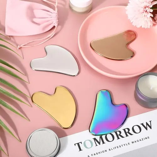 Set 4 Herramientas Gua Sha Metal Para Masaje Facial