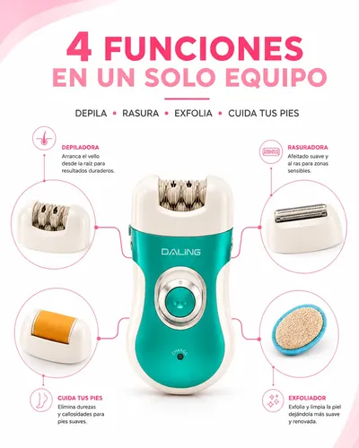 Depiladora Recargable Mujer Zonas Sensibles 4 Funciones