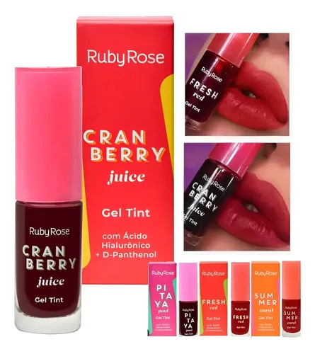 Tinta Gel Tint Labios Rubyrose Hialuronico Vegano Dphantenol Color Cranberry