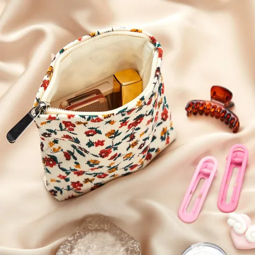 Bolsa De Maquillaje Abbylike Floral Corduroy Para Cosméticos