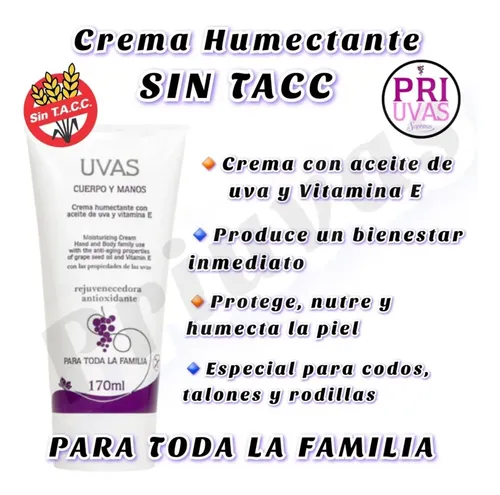Crema Humectante Cuerpo Y Manos 170ml. Uvas Cosmeticos