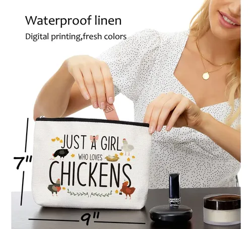 Bolsa De Maquillaje Con Estampado De Pollo De Hojas Azules,