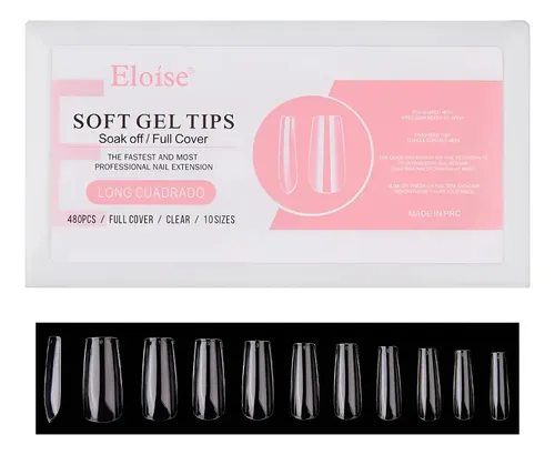Tips Eloise Uñas Postizas Soft Gel Decoracion Press On 480u Color Cuadrada Larga