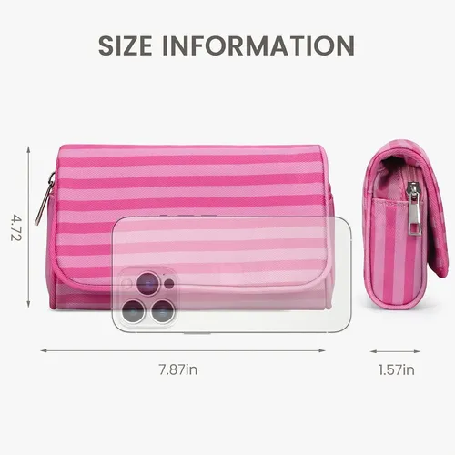 Bolsa De Maquillaje De Nylon Linda Para Mujeres Raya Rosa