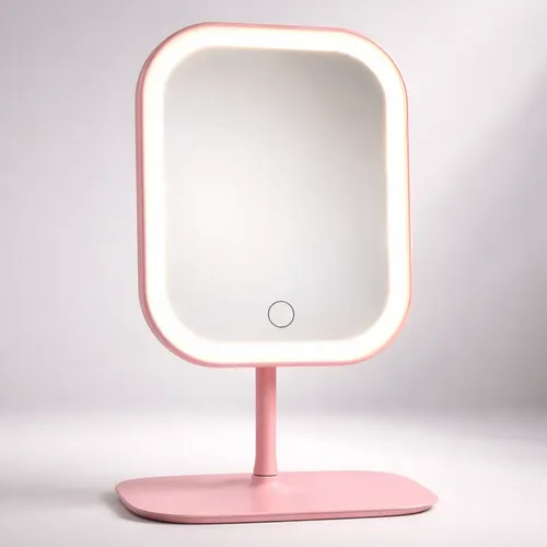 Espejo Maquillaje Con Luz Led Táctil 3 Tonos Recargable Rosa