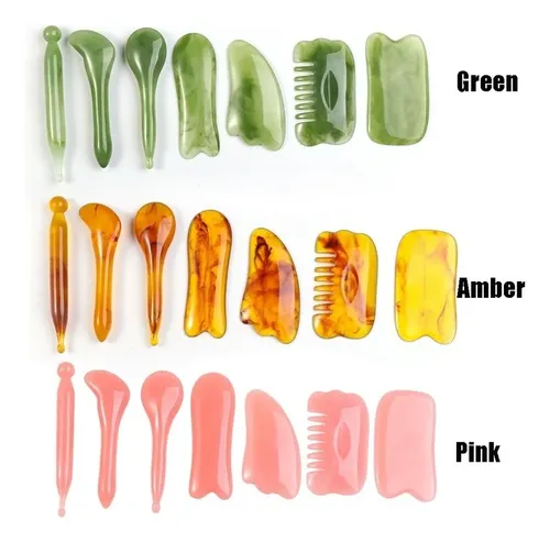 A Kit 7 Placas De Masaje Gua Sha Con Piedra Natural Jade#yy