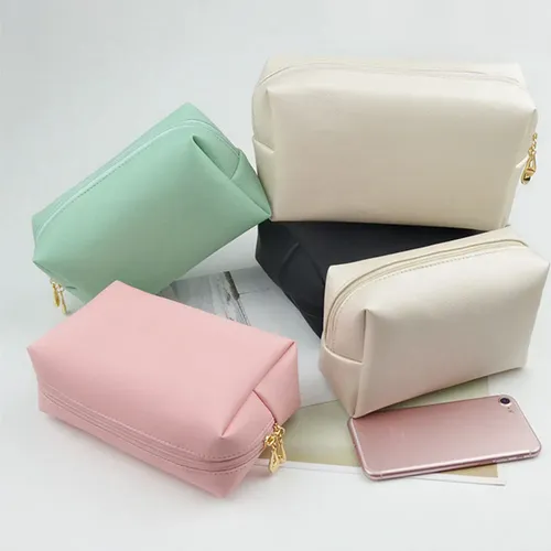 1pc White Pu Makeup Bag Lightweight Travel Cosmetics Pouch