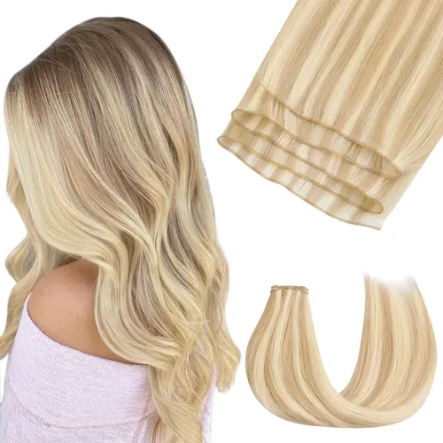 Extension Cortina De Pelo Humano Real 35cm 40g Rubio Reflejo