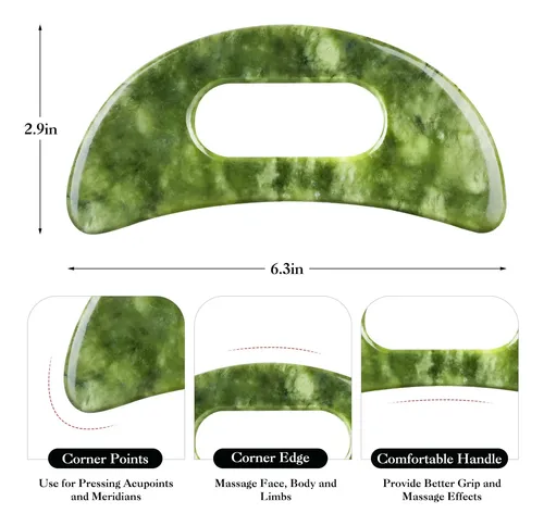 Herramienta De Masaje Gua Sha Cekpo Jade Stone Con Mango Par