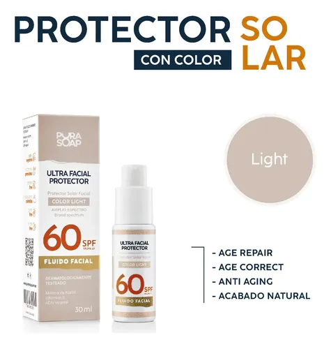 Protector Solar Facial Factor 60 Tono Light Antiage Piel Sensible Fluido