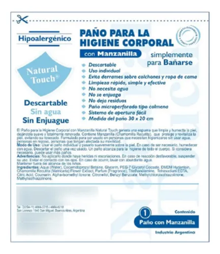 Paño Jabonoso Baño Fácil Toallita Manzanilla X 20 Unidades