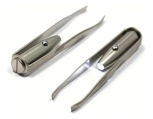 Pinzas Depiladoras De Precisión Con Luz Led Plateada Para Ce
