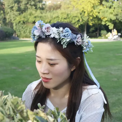 C.diadema Con Forma De Corona De Flores Azules Artificiales