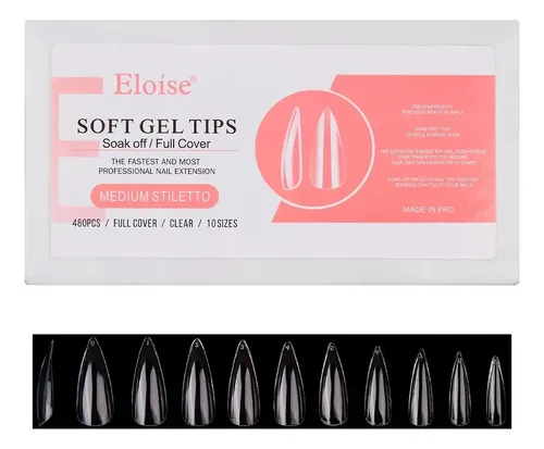 Tips Eloise Uñas Postizas Soft Gel Decoracion Press On 480u Color Stiletto Mediana