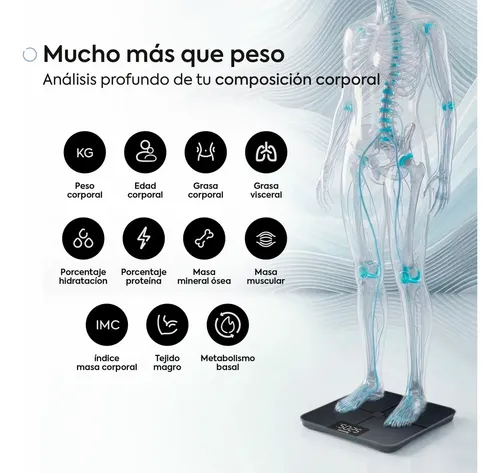 Balanza Digital Con Bluetooth Personal Minimalista Smart Bioimpedancia 4 Electrodos Invisibles Porcentaje Grasa Corporal Femmto