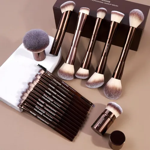 Maange Set 20 Brochas Maquillaje Doble Punta Café